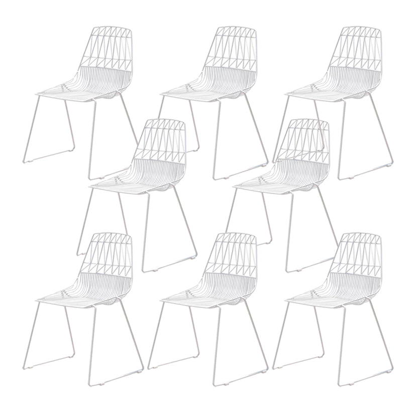 Modern White Dining Side Chair Stacking Metal Single Armless Chair