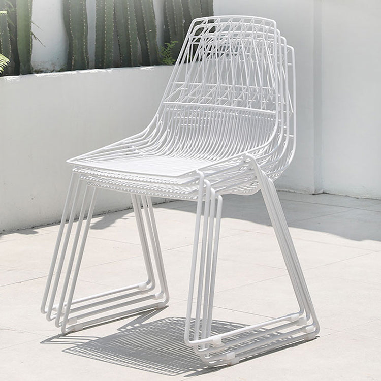 Modern White Dining Side Chair Stacking Metal Single Armless Chair