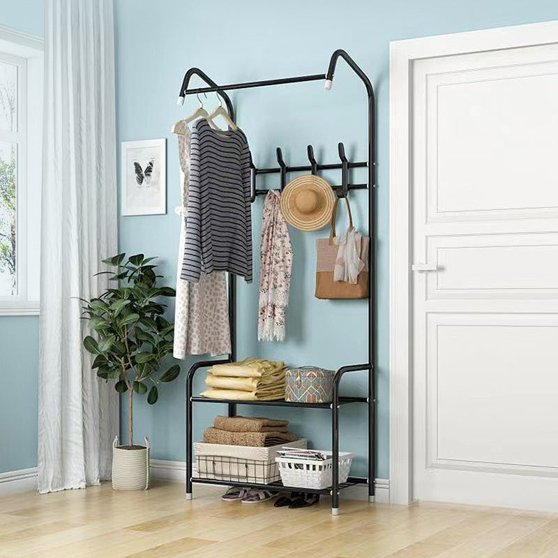 Contemporary Iron Coat Hanger Hallway Coat Rack with 2 Shelves