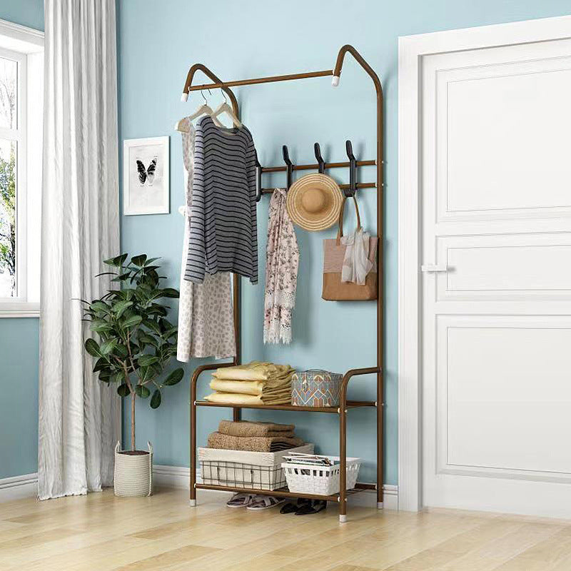 Contemporary Iron Coat Hanger Hallway Coat Rack with 2 Shelves