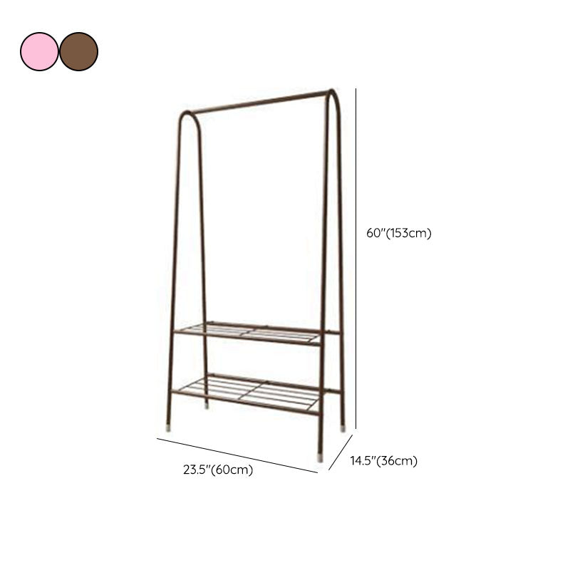 Contemporary Iron Coat Hanger Hallway Coat Rack with 2 Shelves