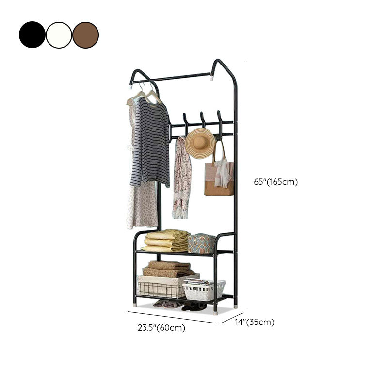 Contemporary Iron Coat Hanger Hallway Coat Rack with 2 Shelves