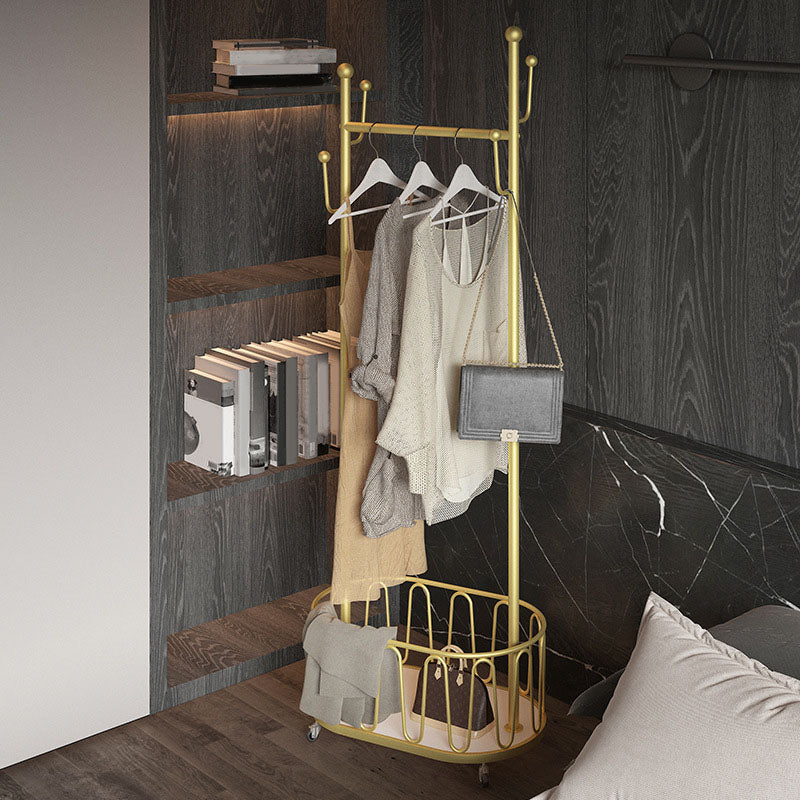 Luxurious Clothes Hanger Free Standing Storage Basket Coat Rack with Castors