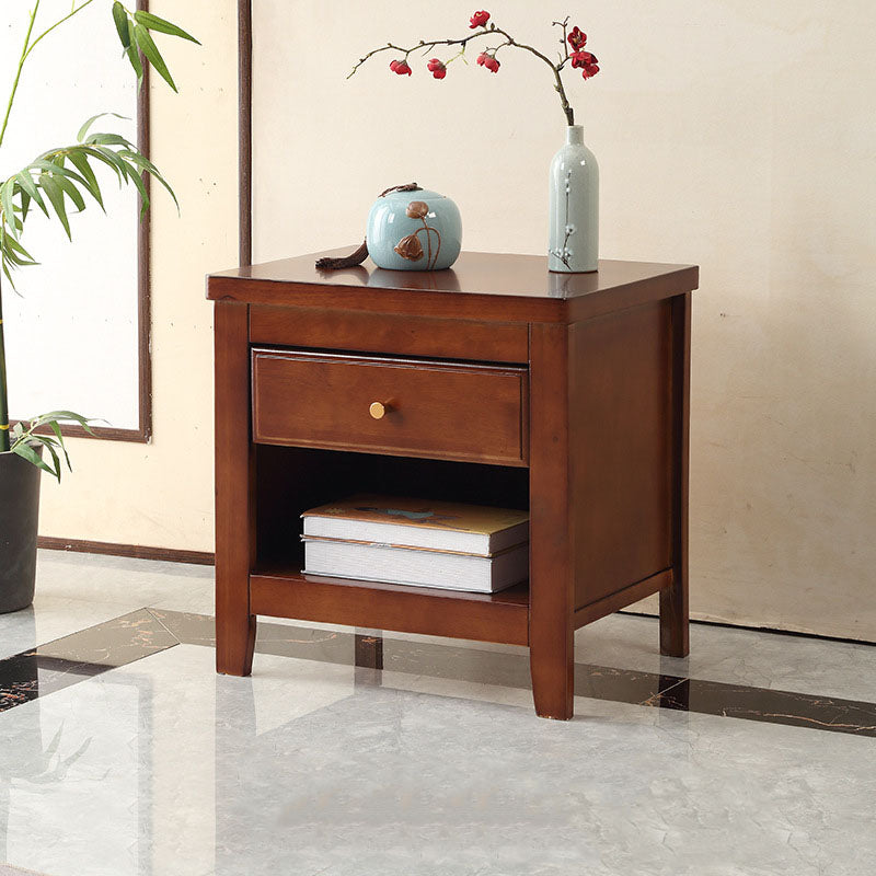 Modern Bed Nightstand Drawers Included Rubber Wood Night Table for Bedroom