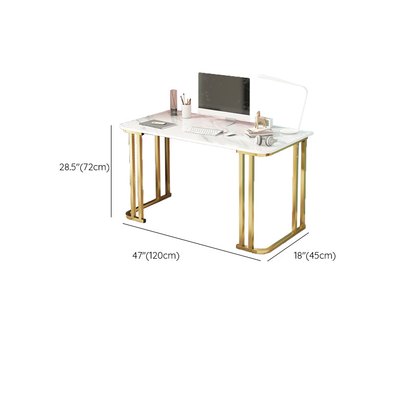 Glam Stone Rectangle Writing Desk 28.35" Tall White Office Desk with Gold Legs