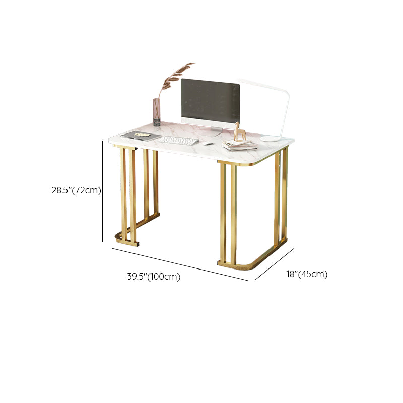 Glam Stone Rectangle Writing Desk 28.35" Tall White Office Desk with Gold Legs