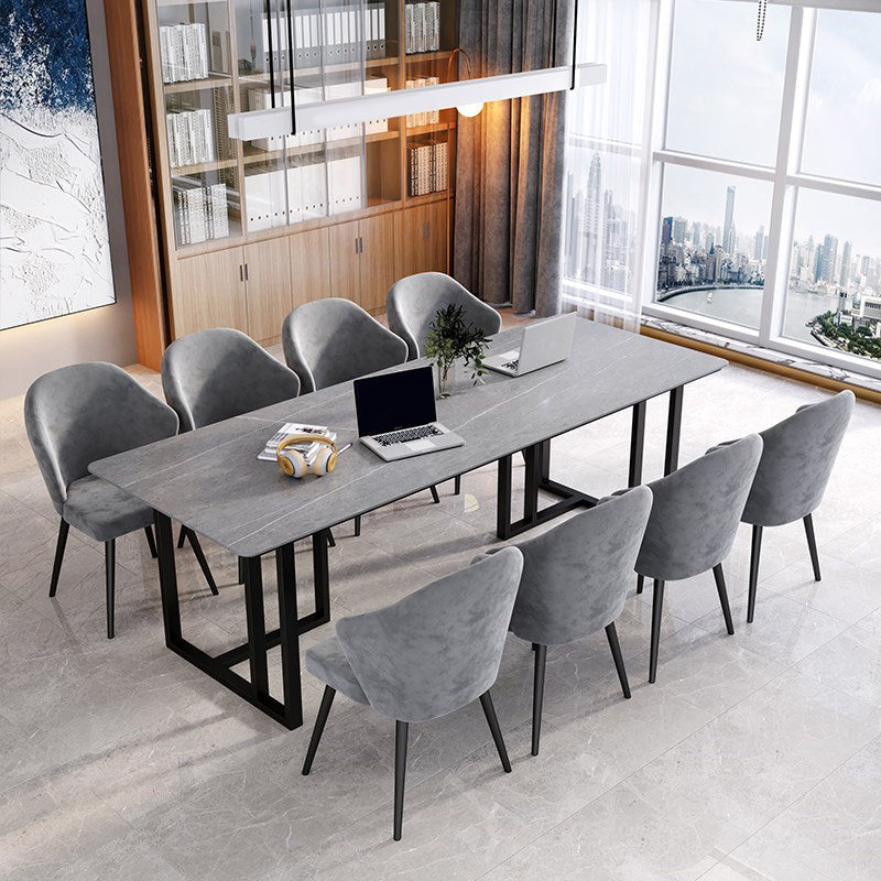 Modern Style Stone Office Desk Rectangular Shape Conference Table with 2-Legs in Black