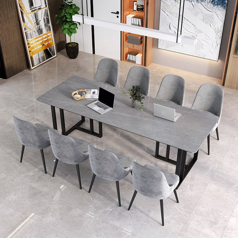 Modern Style Stone Office Desk Rectangular Shape Conference Table with 2-Legs in Black