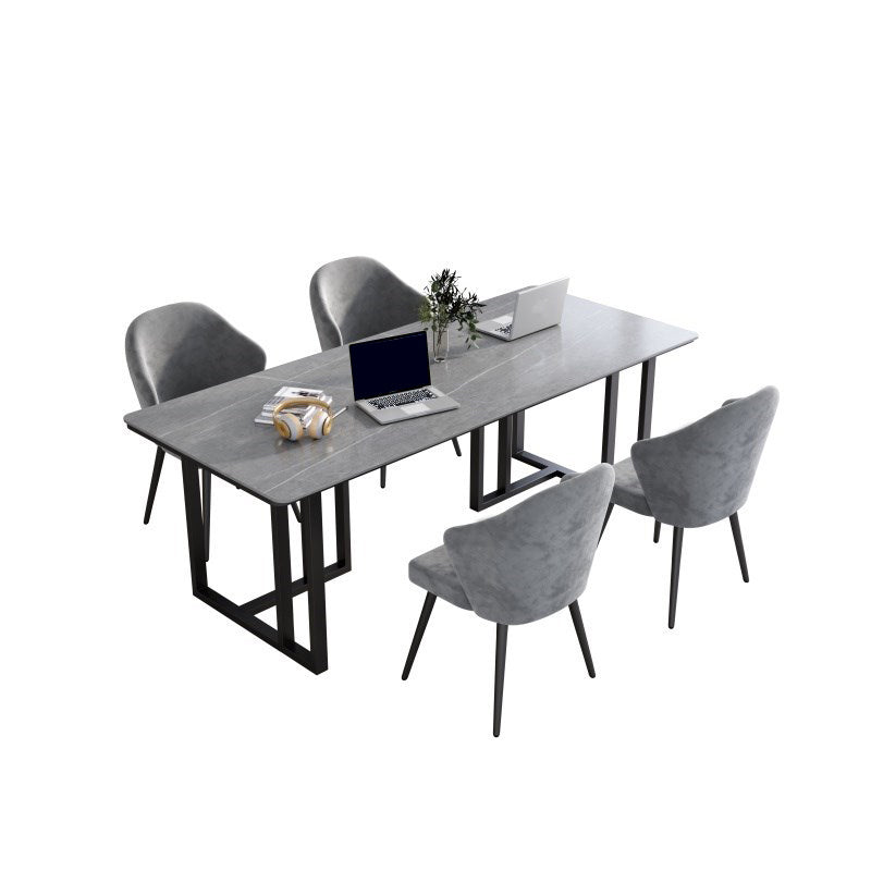 Modern Style Stone Office Desk Rectangular Shape Conference Table with 2-Legs in Black