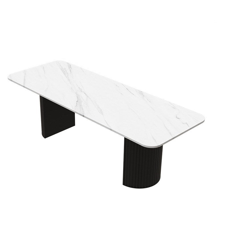 Stone Office Desk Rectangular Shape Conference Table with 2-Legs in Black/White