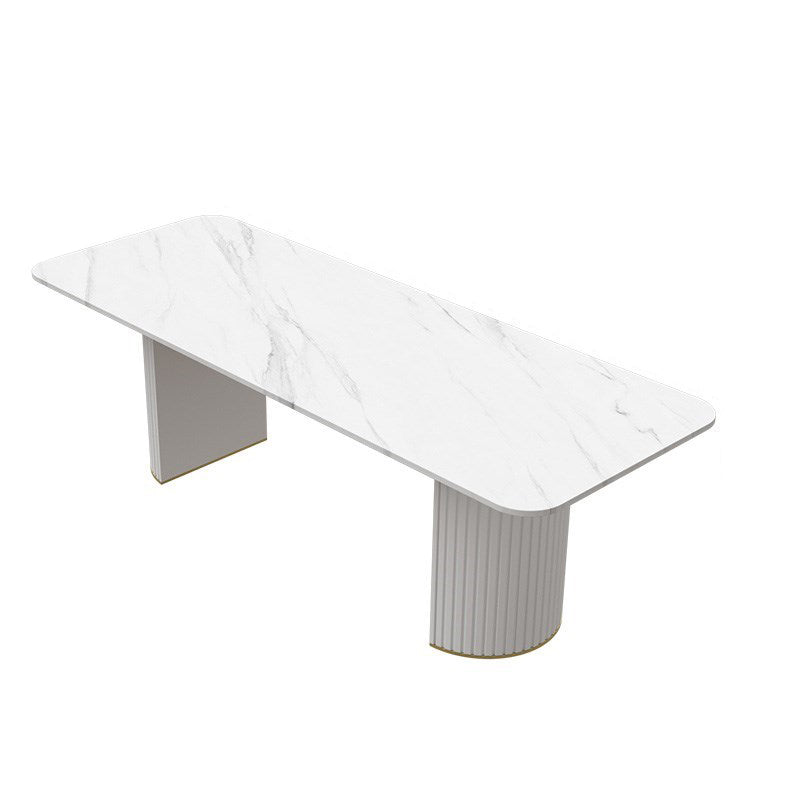 Stone Office Desk Rectangular Shape Conference Table with 2-Legs in Black/White