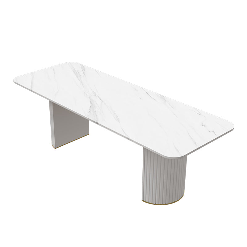 Stone Office Desk Rectangular Shape Conference Table with 2-Legs in Black/White