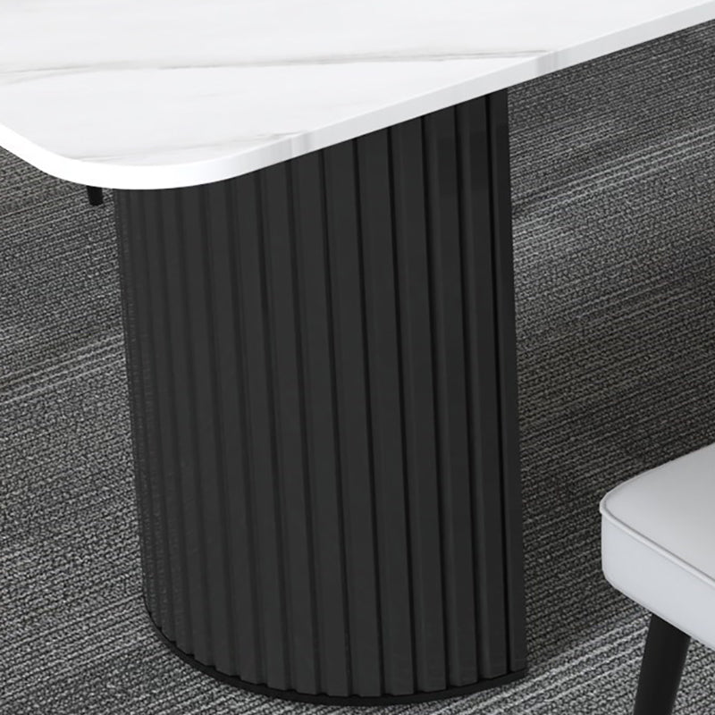 Stone Office Desk Rectangular Shape Conference Table with 2-Legs in Black/White