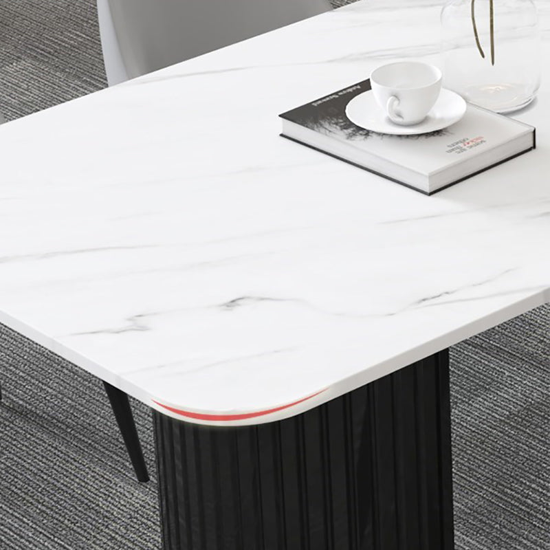 Stone Office Desk Rectangular Shape Conference Table with 2-Legs in Black/White