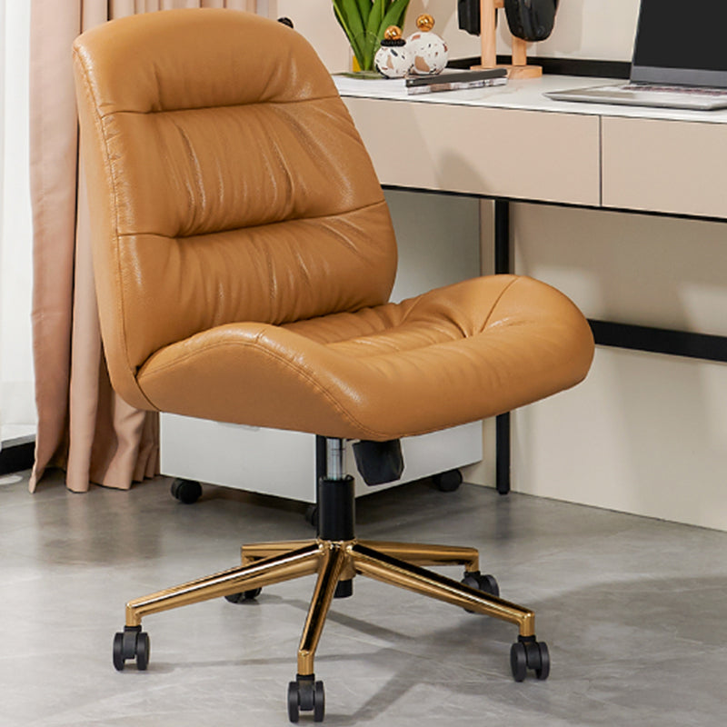 Modern Armless Office Chair Leather Tilt Mechanism No Distressing Desk Chair with Wheels