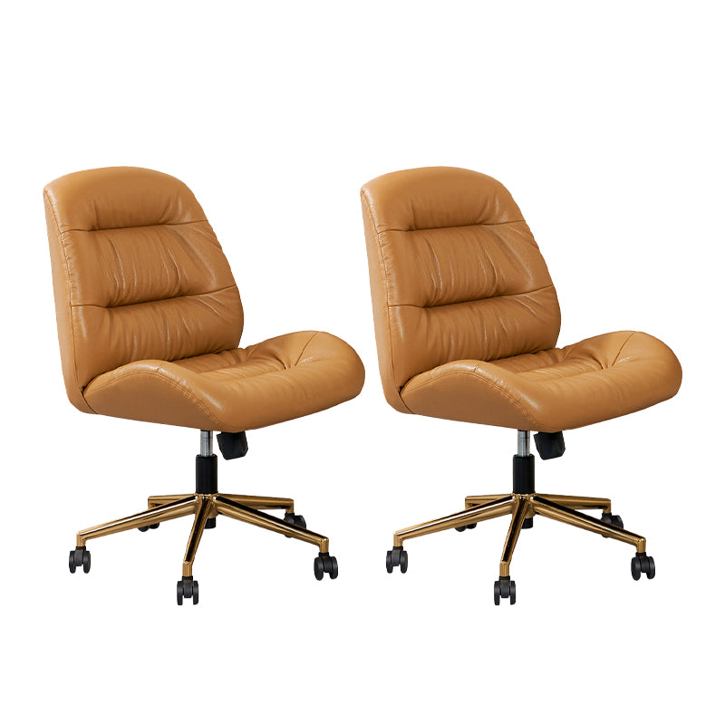 Modern Armless Office Chair Leather Tilt Mechanism No Distressing Desk Chair with Wheels