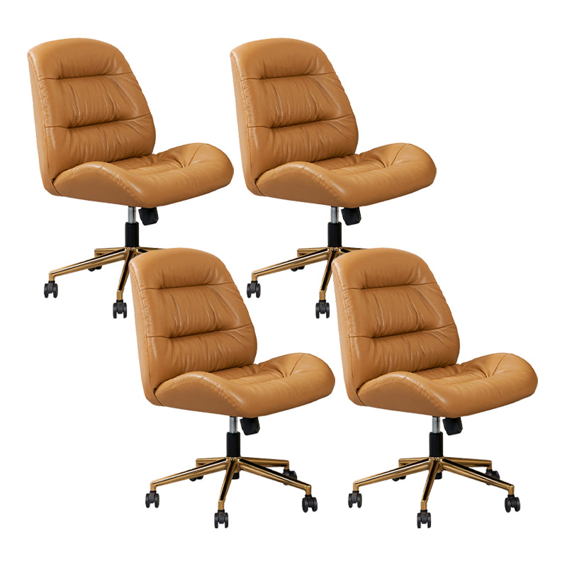 Modern Armless Office Chair Leather Tilt Mechanism No Distressing Desk Chair with Wheels