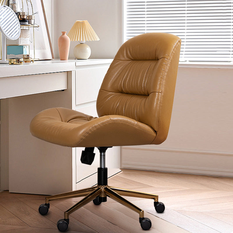 Modern Armless Office Chair Leather Tilt Mechanism No Distressing Desk Chair with Wheels