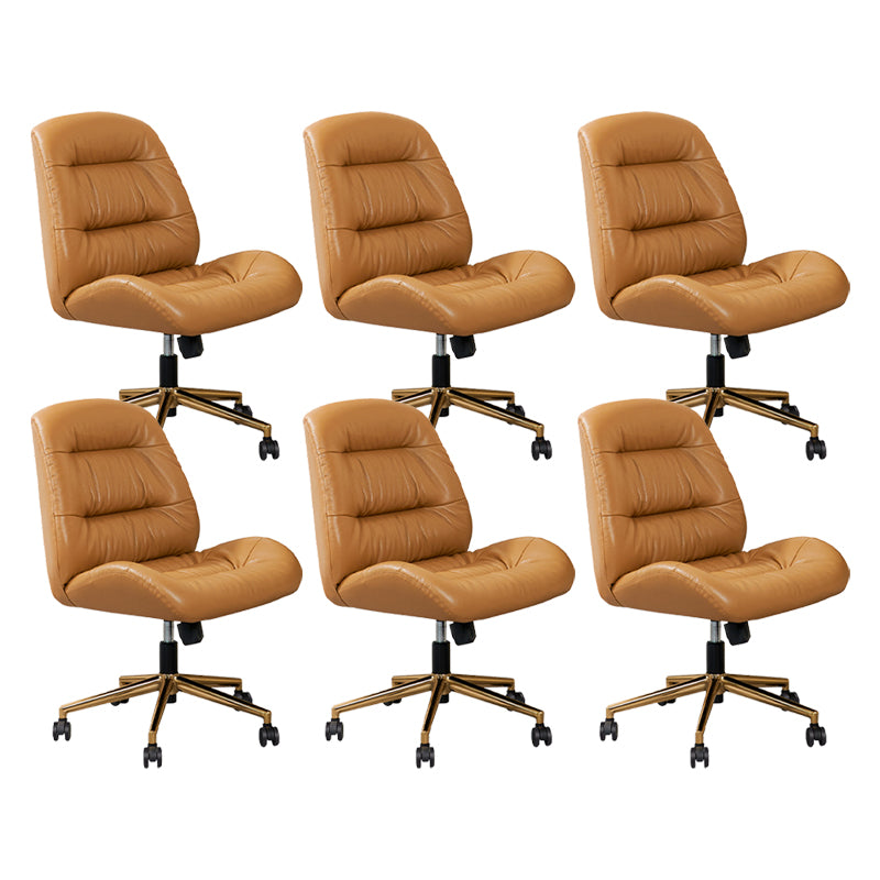 Modern Armless Office Chair Leather Tilt Mechanism No Distressing Desk Chair with Wheels