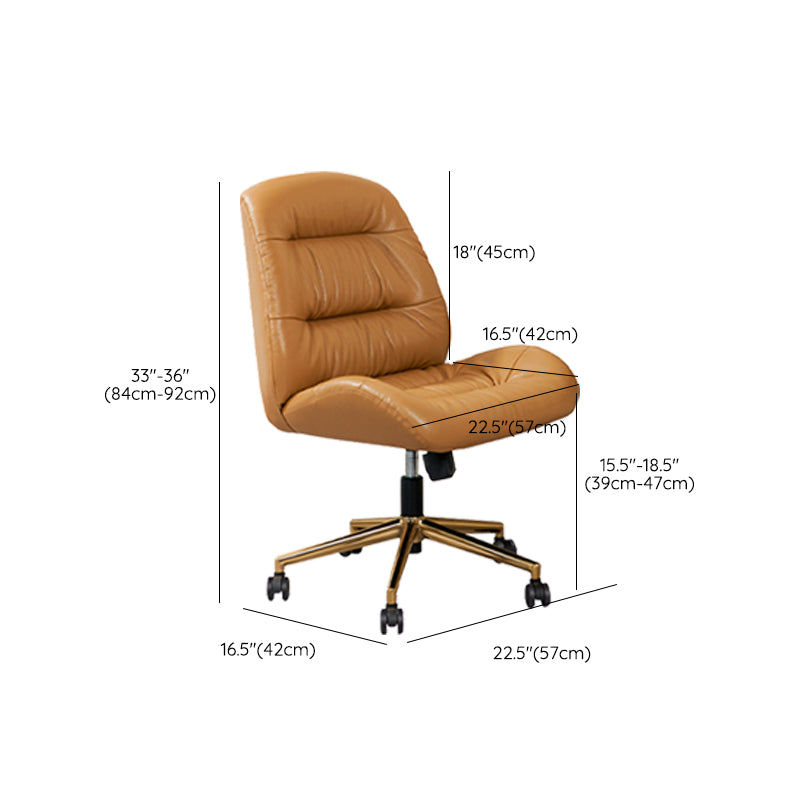 Modern Armless Office Chair Leather Tilt Mechanism No Distressing Desk Chair with Wheels