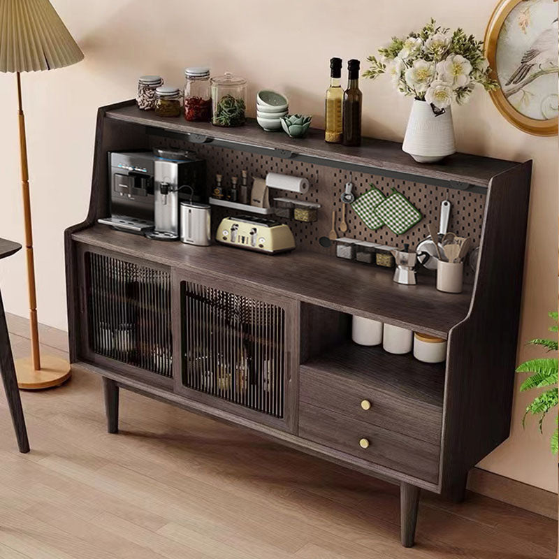 Ultra Modern Pine Dining Hutch Glass Doors Storage Cabinet with Drawers for Dining Room