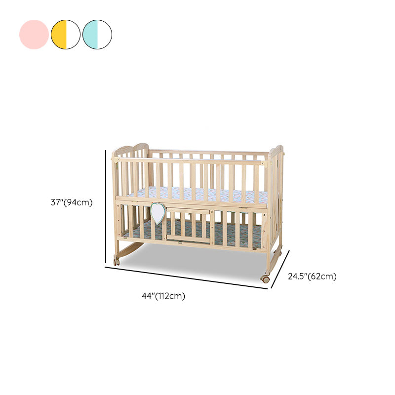 2-in-1 Folding Crib Solid Wood Mini Crib With Casters and 6-Piece Nursery Set