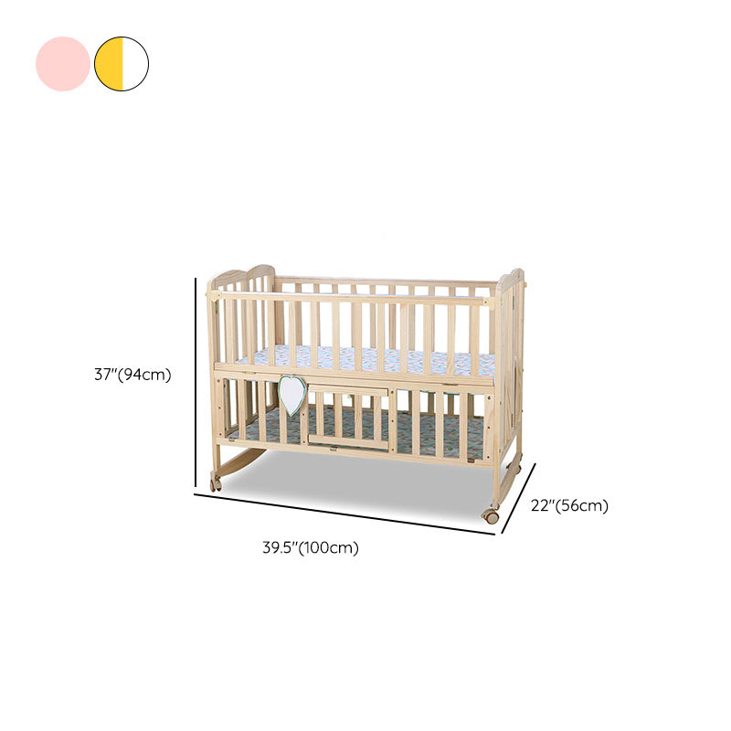 2-in-1 Folding Crib Solid Wood Mini Crib With Casters and 6-Piece Nursery Set