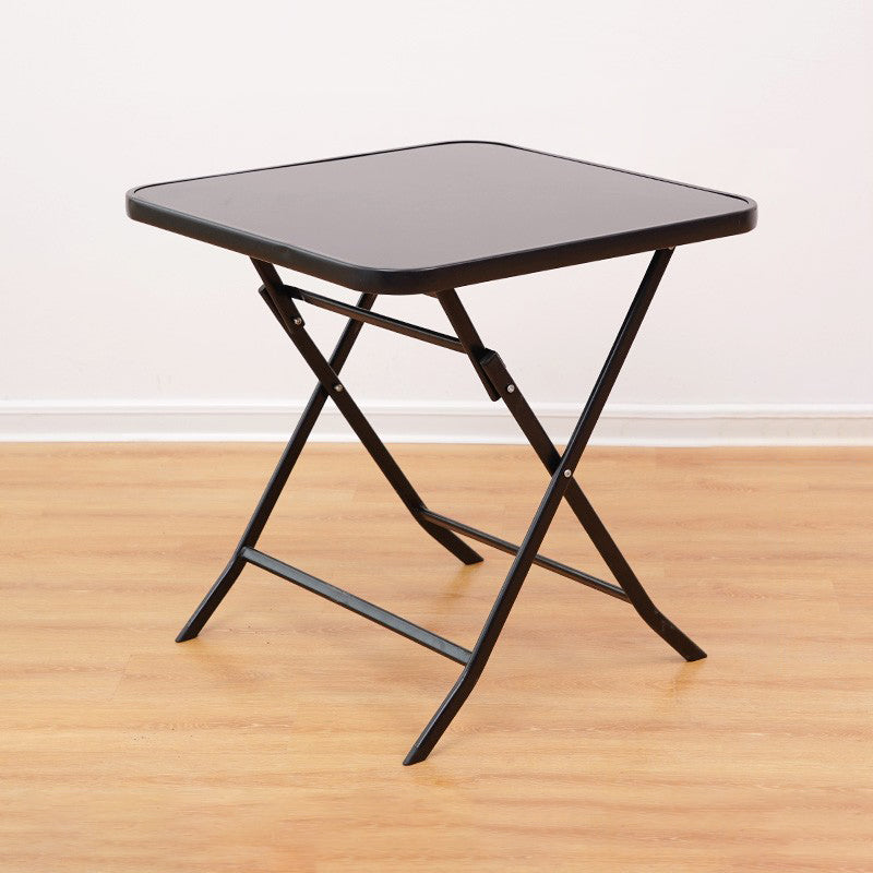 Industrial Style Metal Outdoor Table Glass-top Table with 4 Legs