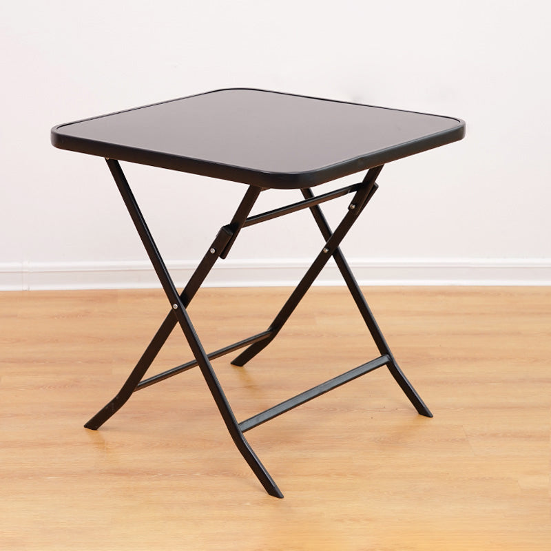 Industrial Style Metal Outdoor Table Glass-top Table with 4 Legs