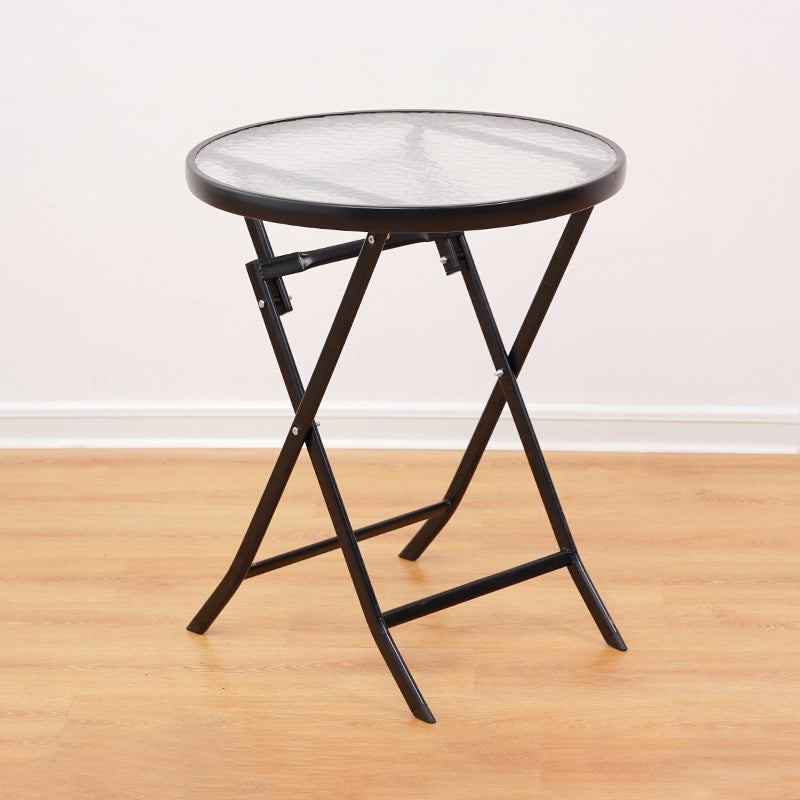 Industrial Style Metal Outdoor Table Glass-top Table with 4 Legs