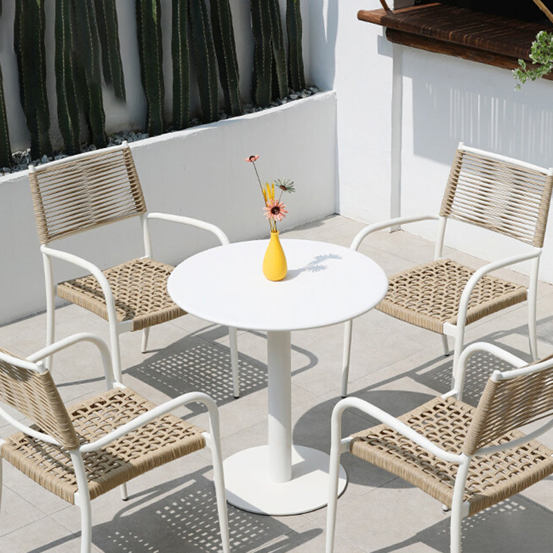 Contemporary Dining Table White Outdoor Table with Metal Base