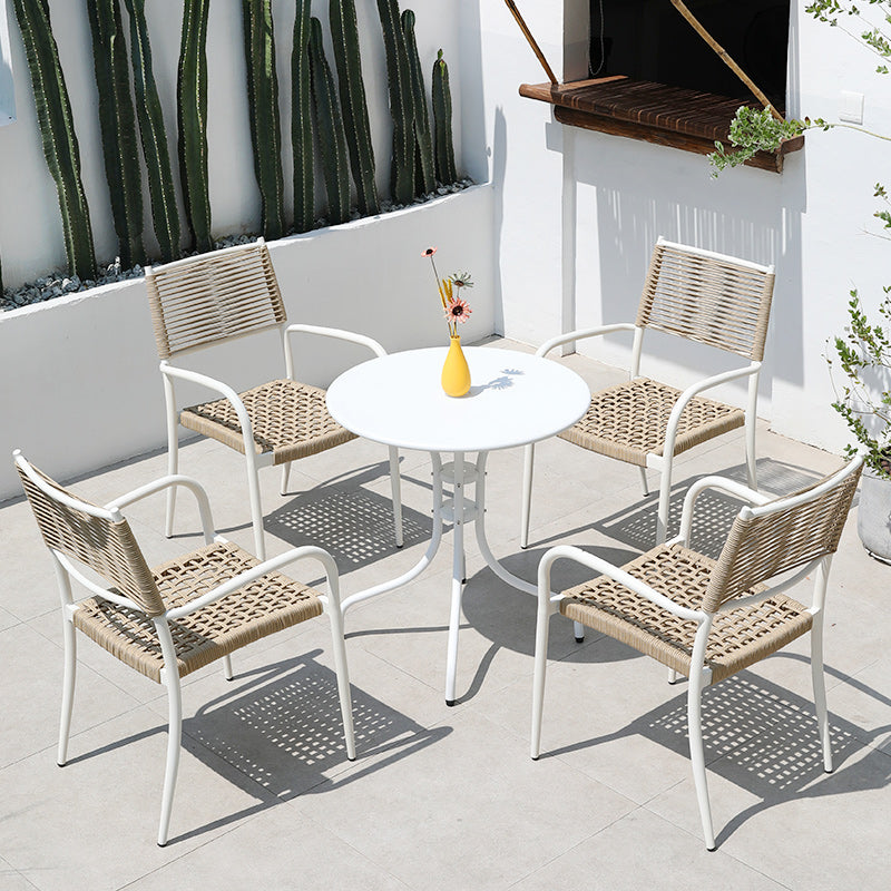 Contemporary Dining Table White Outdoor Table with Metal Base