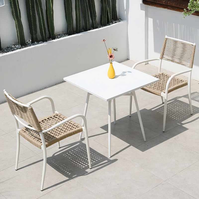 Contemporary Dining Table White Outdoor Table with Metal Base