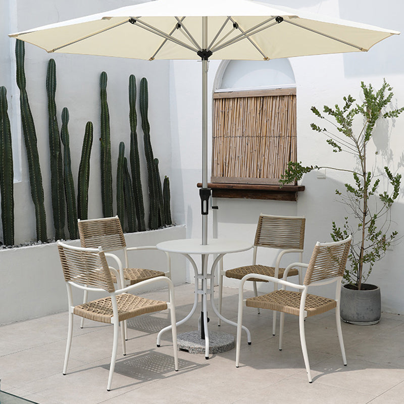 Contemporary Dining Table White Outdoor Table with Metal Base