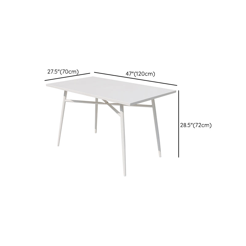 Contemporary Dining Table White Outdoor Table with Metal Base