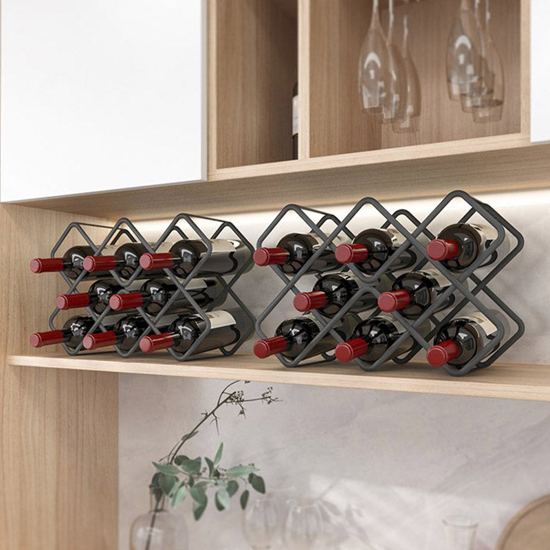 Modern Simple Tabletop Wine Rack Metal Black Wine Bottle Rack for Kitchen