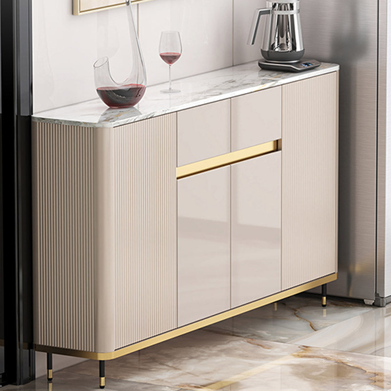 White Stone Top Sideboard Engineered Wood Side Board for Kitchen Use