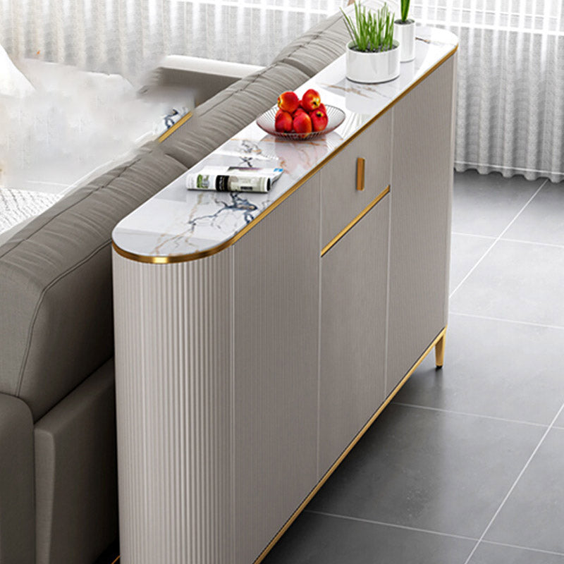 White Stone Top Sideboard Engineered Wood Side Board for Kitchen Use