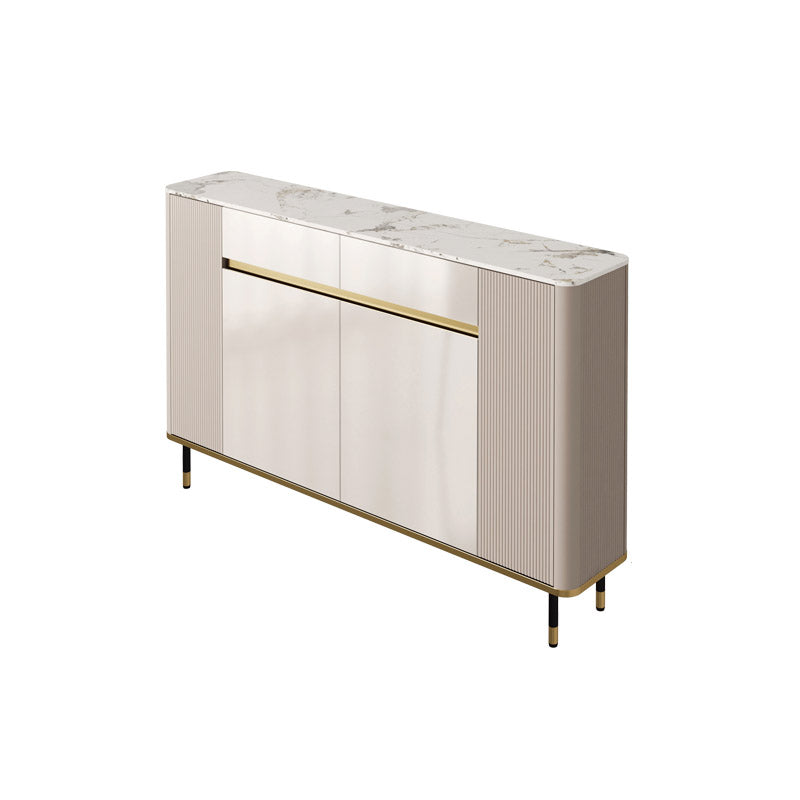 White Stone Top Sideboard Engineered Wood Side Board for Kitchen Use