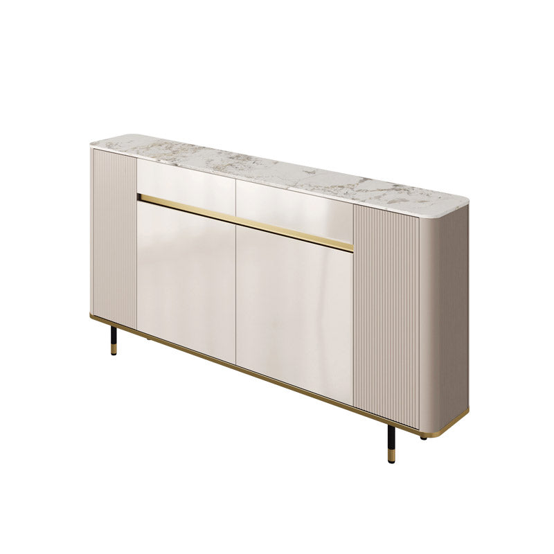 White Stone Top Sideboard Engineered Wood Side Board for Kitchen Use