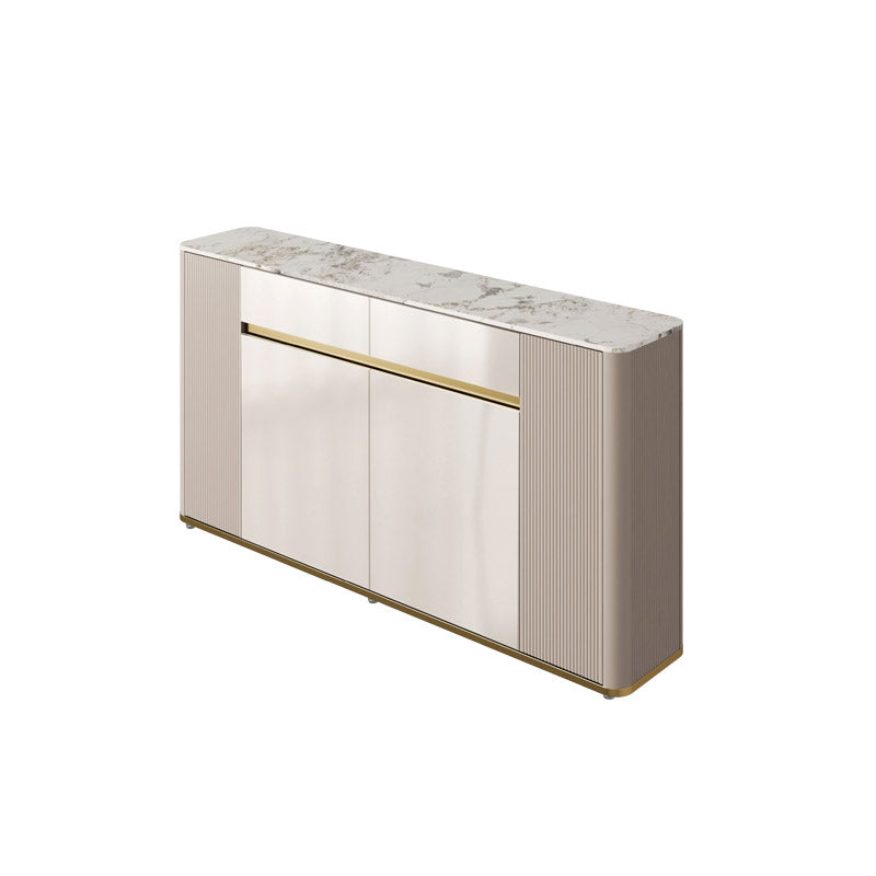 White Stone Top Sideboard Engineered Wood Side Board for Kitchen Use