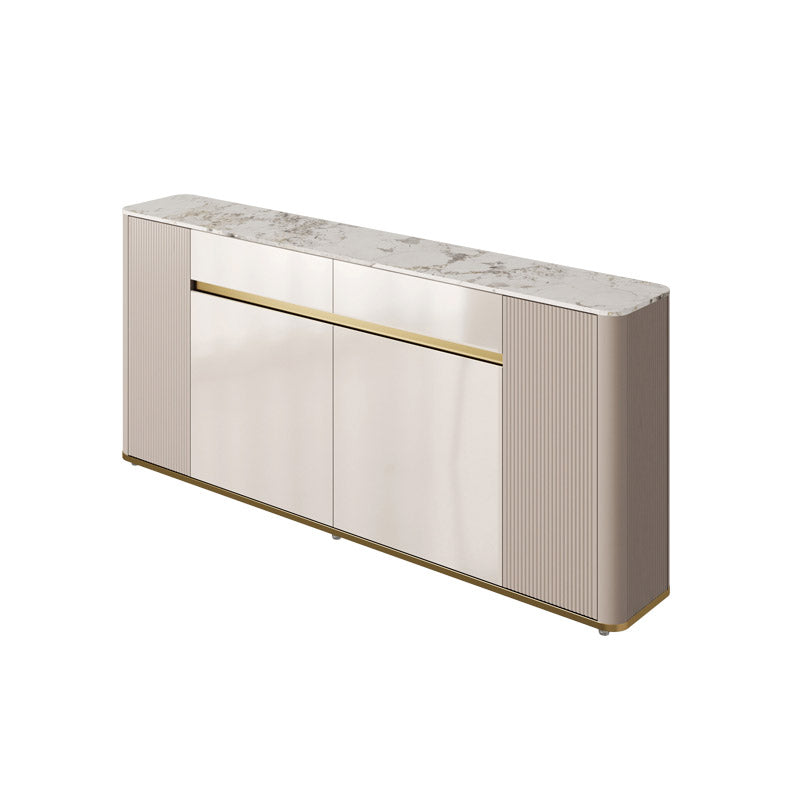 White Stone Top Sideboard Engineered Wood Side Board for Kitchen Use