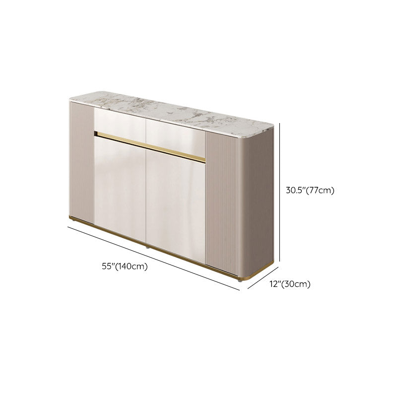 White Stone Top Sideboard Engineered Wood Side Board for Kitchen Use