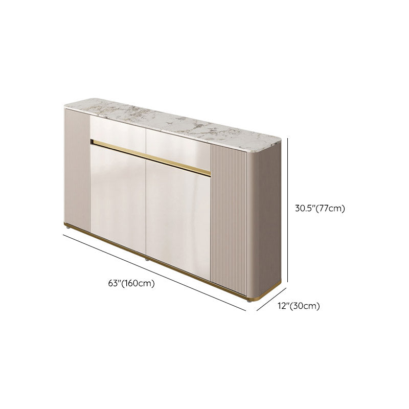 White Stone Top Sideboard Engineered Wood Side Board for Kitchen Use