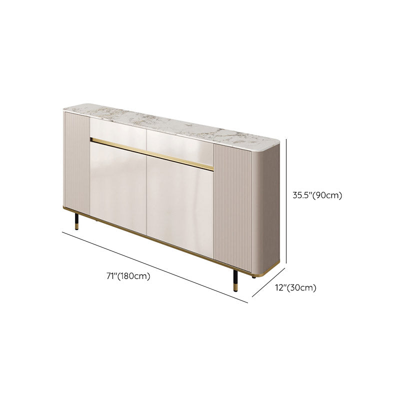 White Stone Top Sideboard Engineered Wood Side Board for Kitchen Use