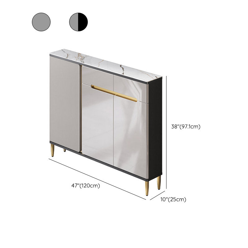 White Stone Top Sideboard Engineered Wood Side Board for Kitchen Use