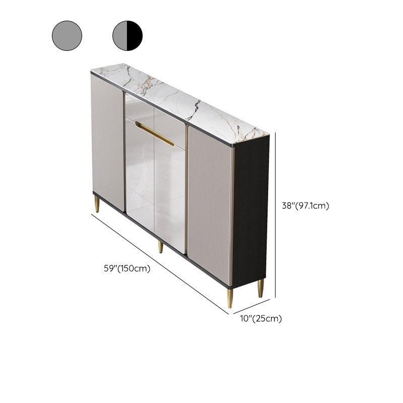 White Stone Top Sideboard Engineered Wood Side Board for Kitchen Use