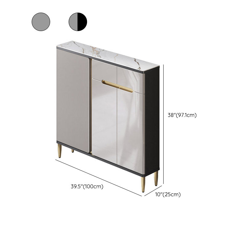 White Stone Top Sideboard Engineered Wood Side Board for Kitchen Use