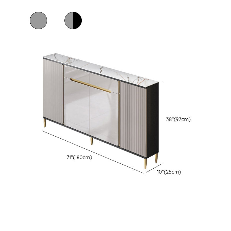 White Stone Top Sideboard Engineered Wood Side Board for Kitchen Use