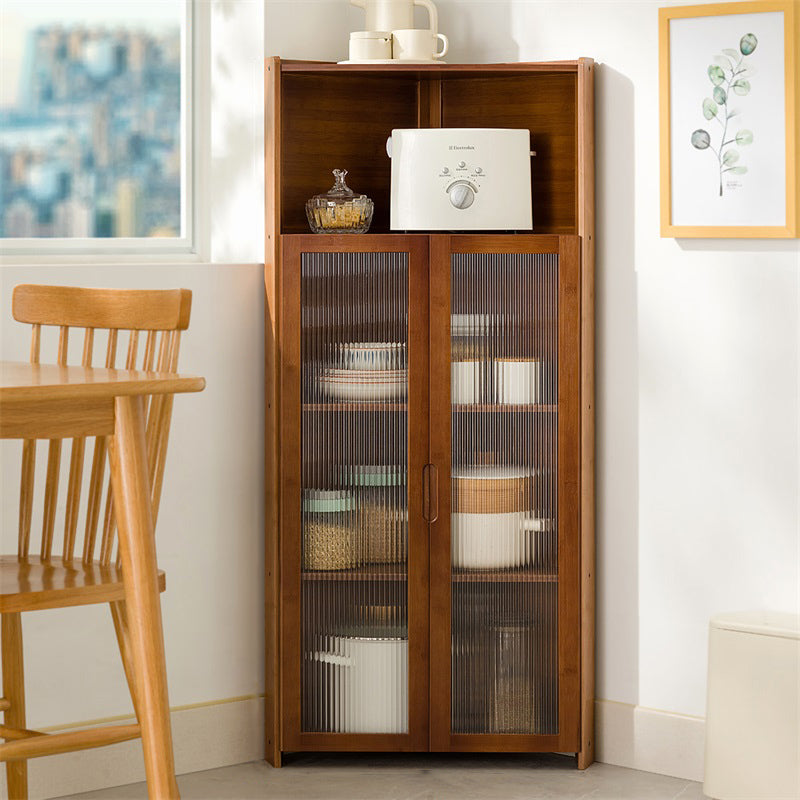 Bamboo Sideboard Table with Shelves Contemporary Dining Server